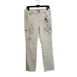Lauren Ralph Lauren Jeans Co Nautical Print Straight Leg Jeans Size 10 Ivory